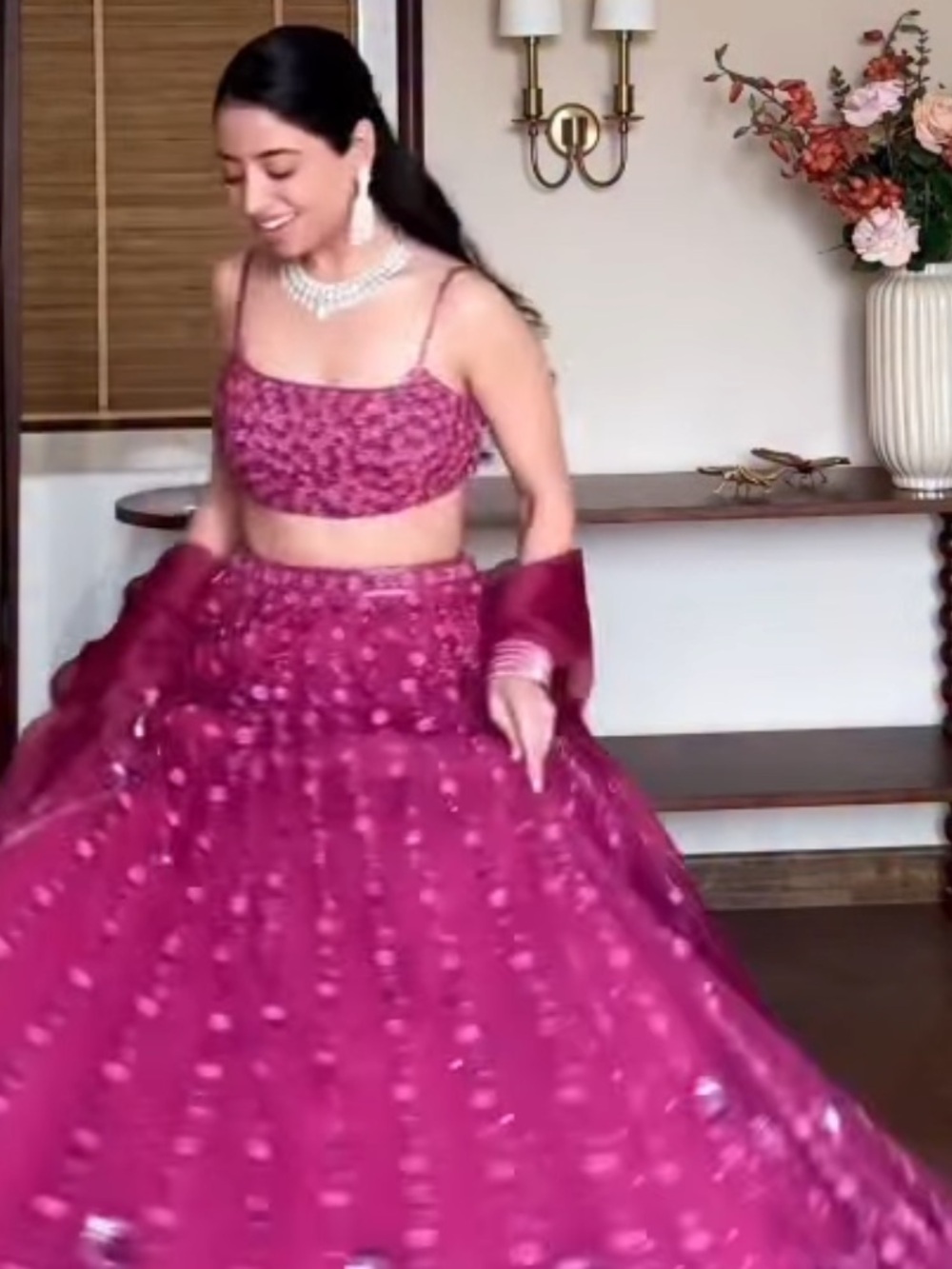 Women's Embroidered Fuchsia Lehenga Set